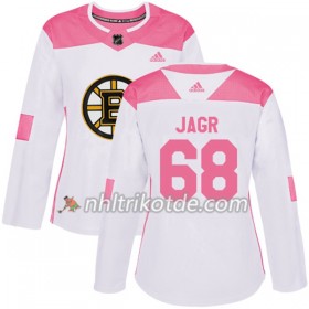 Boston Bruins Trikot Jaromir Jagr 68 Adidas 2017-2018 Weiß Pink Fashion Authentic - Dame